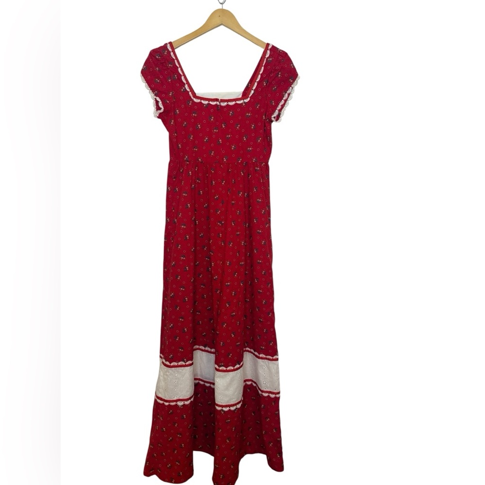 VTG 70’s Hilda Hawaii Cottagecore Prairie Maxi Dress Eyelet Lace Floral EUC - Picture 2 of 15